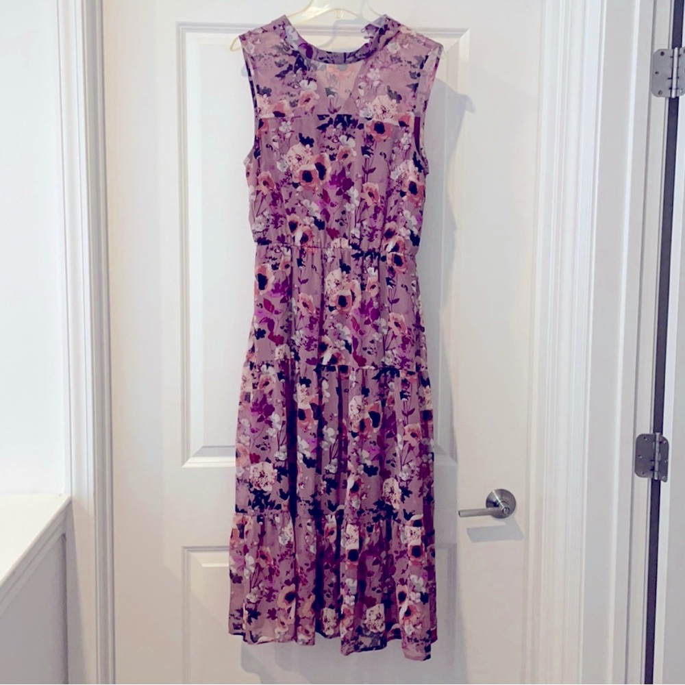 Lulus - Mauve Floral Print Midi Dress